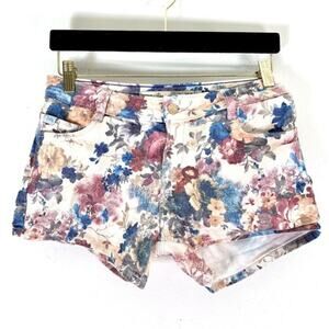 ZARA Garden Floral Jean Shorts Size 4 Mid Rise‎ 5 Pocket Denim Button Zip Short